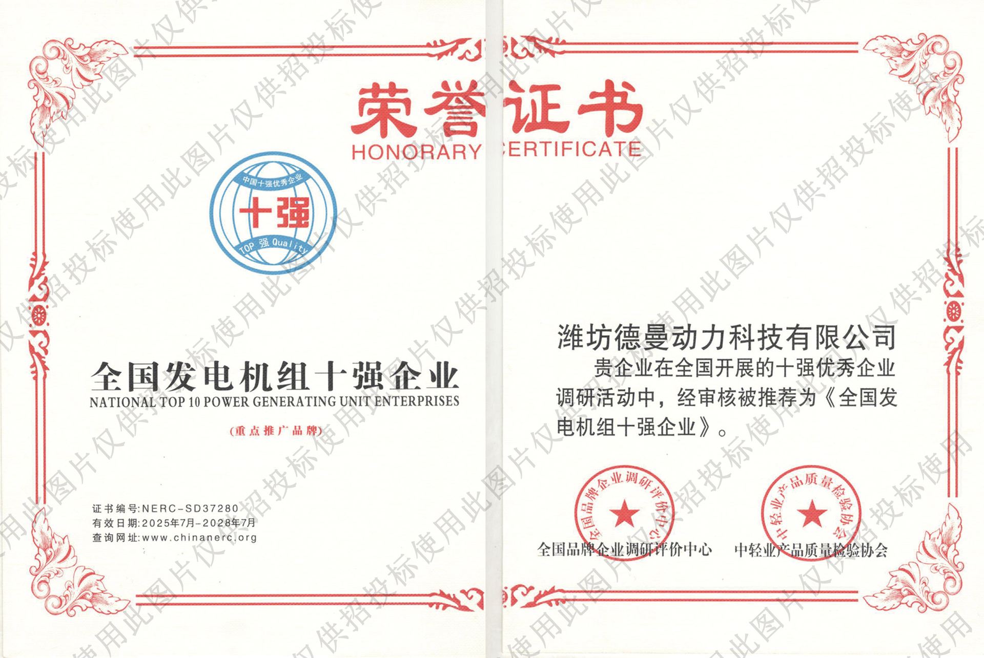 National Top 10 Power Generator Unit  Enterprises